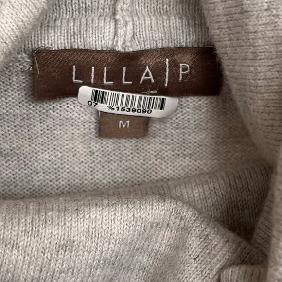 LILLA P Cotton Cashmere Women‎ Medium Gray Pink Blue Soft Turtle Cowl Zipper - Picture 4 of 8